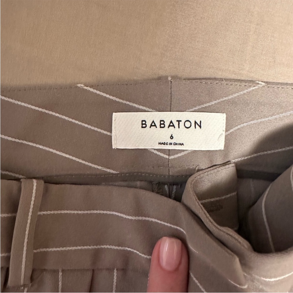 Babaton Size 6 Modesto Pinstripe Trouser Pants Tan White High Waisted